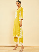 Thumbnail for Soch Floral Embroidered Regular Thread Work Kurta with Trousers - Distacart