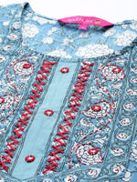 Thumbnail for Anubhutee Women Blue Floral Printed Pure Cotton Kurta with Trousers & Dupatta - Distacart