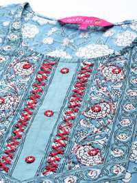 Thumbnail for Anubhutee Women Blue Floral Printed Pure Cotton Kurta with Trousers & Dupatta - Distacart