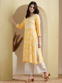 Thumbnail for ADA Floral Lucknowi Chikankari Straight Kurta - Distacart