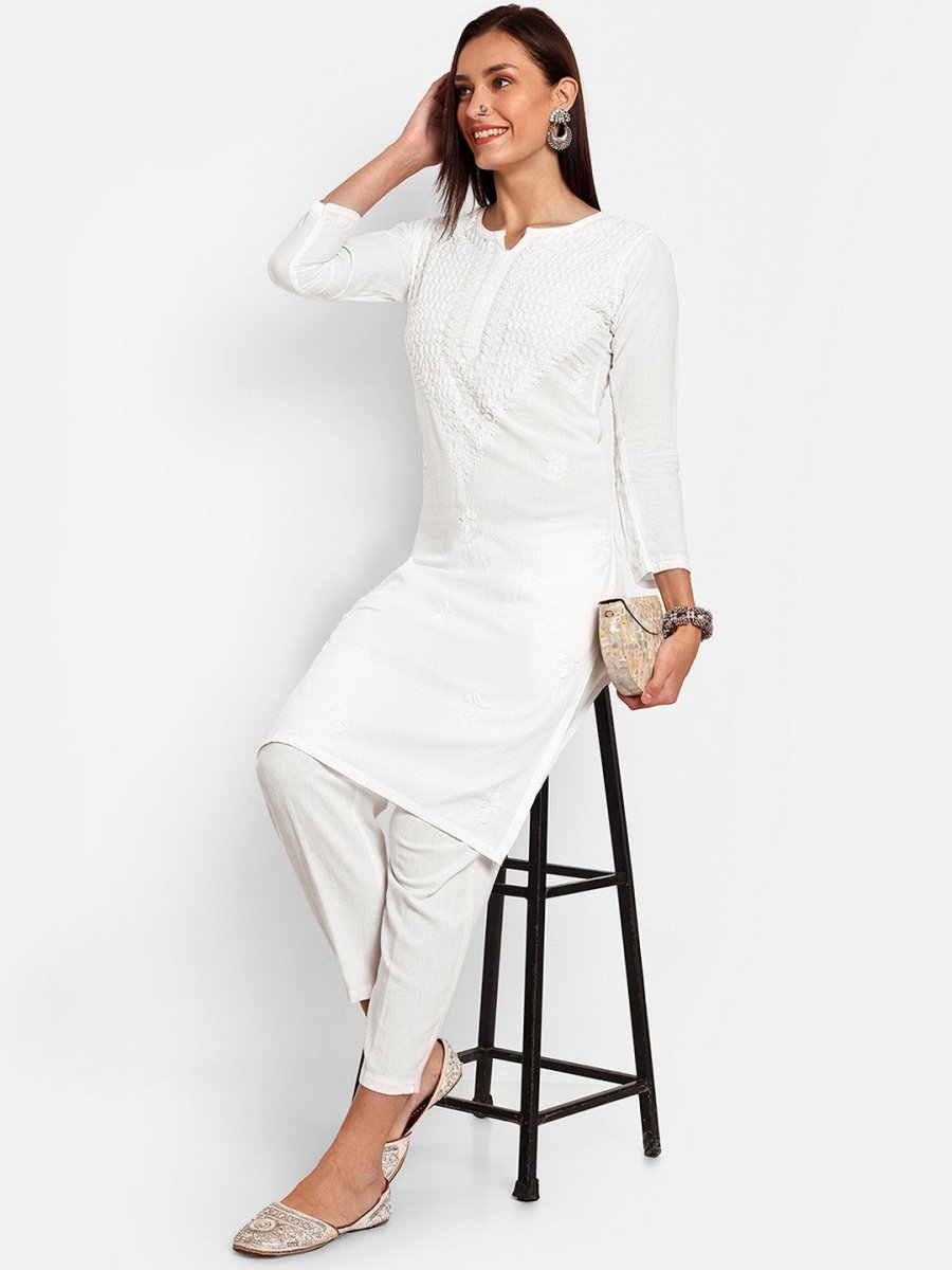 ADA Floral Embroidered Chikankari Kurta - Distacart