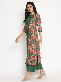 Thumbnail for Ahalyaa Women's Green Rayon Printed Kurta Palazzo Set