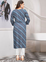Thumbnail for Ode by House of Pataudi Round Neck Printed Mirror Work Floral Kurta - Distacart