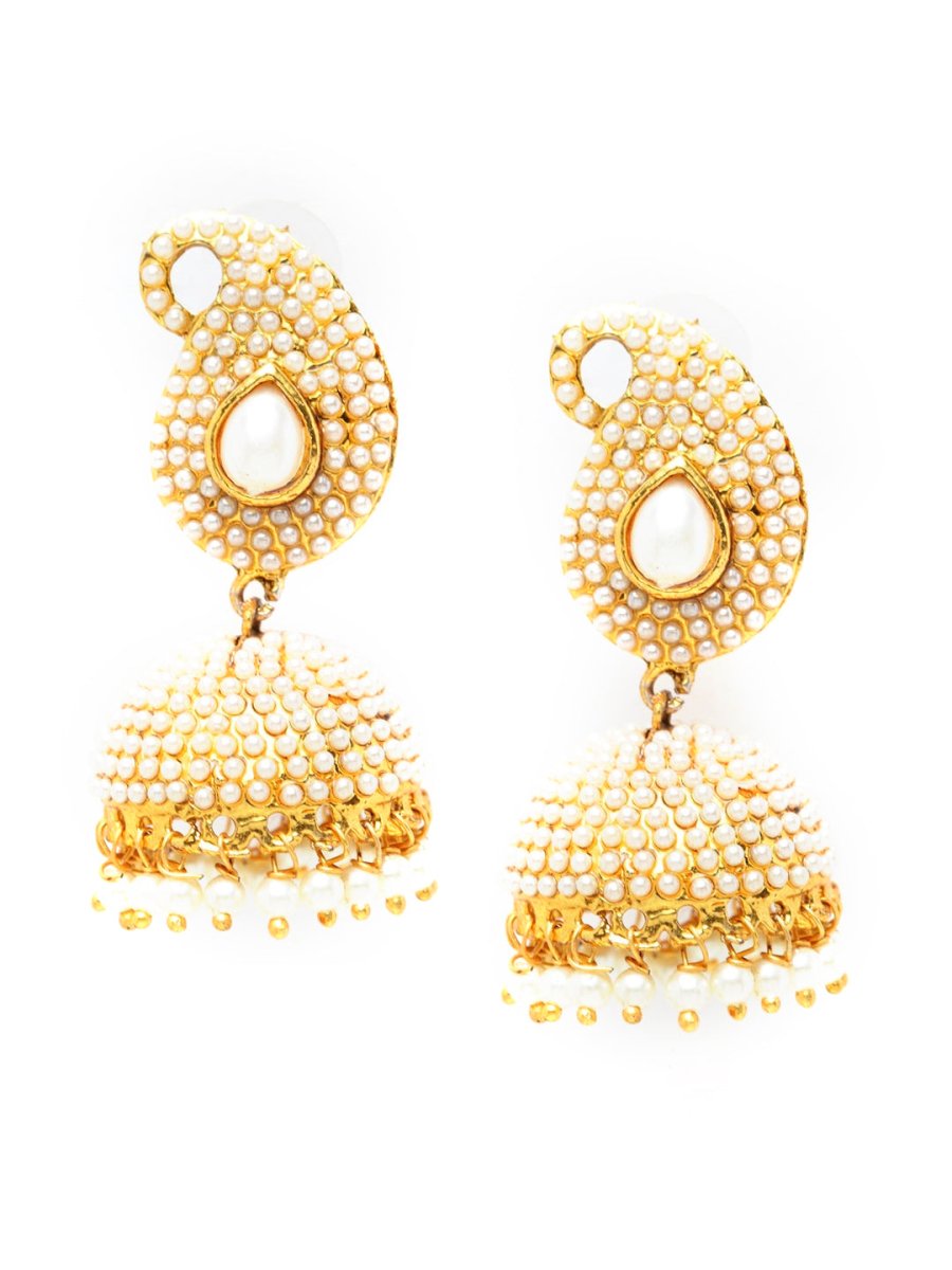 Anikas Creation Off-White & Gold-Plated Contemporary Jhumkas - Distacart