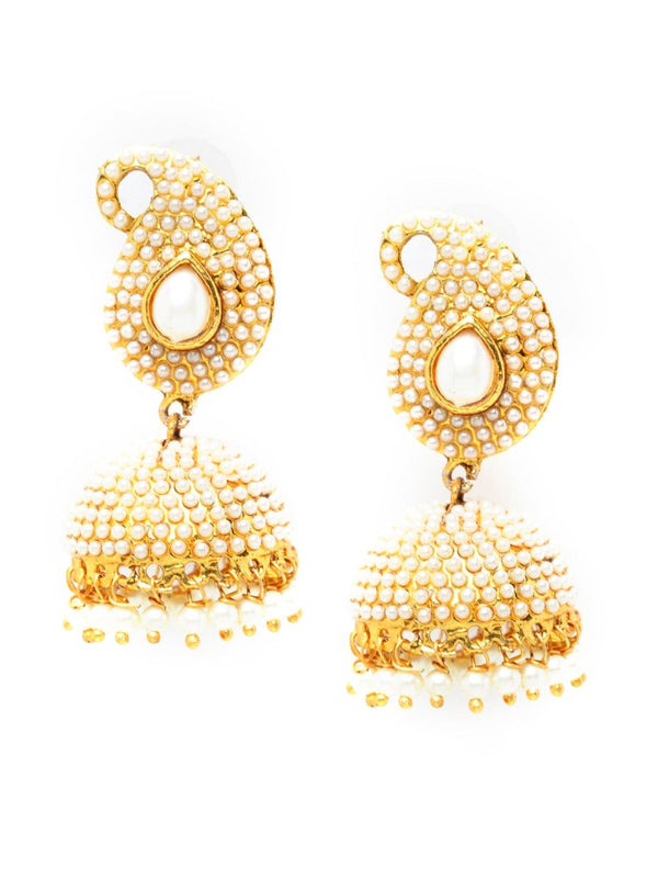 Anikas Creation Off-White & Gold-Plated Contemporary Jhumkas - Distacart