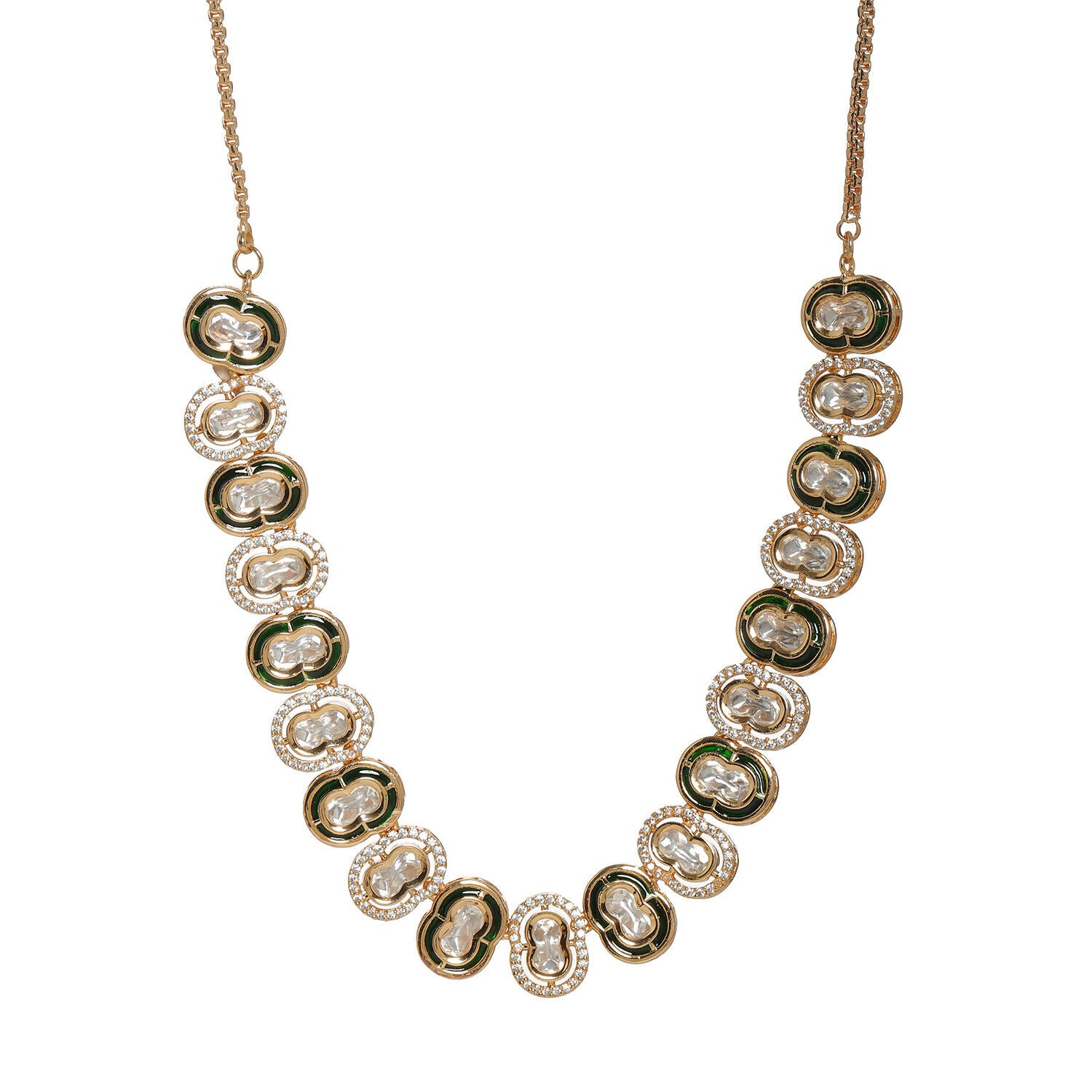 Double Mufli (peanut) Meenakari and Diamond Neckpiece (Gold) - Ruby Raang - Distacart