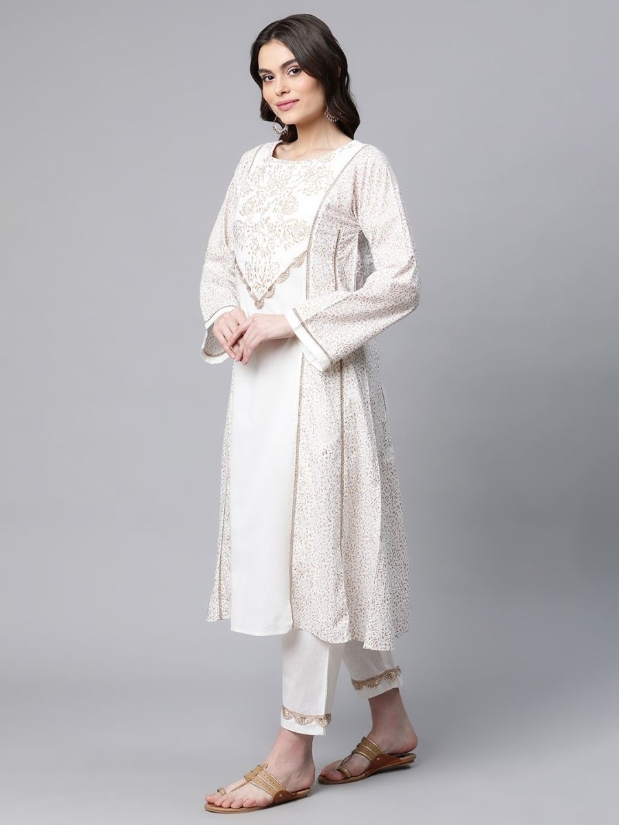 Ahalyaa Women Off White Colour Pure Cotton Printed Kurta Pant Set - Distacart