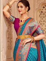 Thumbnail for Astita Silk Blend Blue Saree