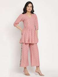 Thumbnail for Ahalyaa Pink Ethnic Motifs Printed Angrakha Kurti With Palazzos For Women