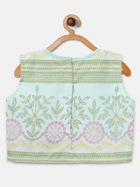 Thumbnail for Ahalyaa Aqua Blue Organza Printed Lehenga Choli For Kids For Girls - Distacart