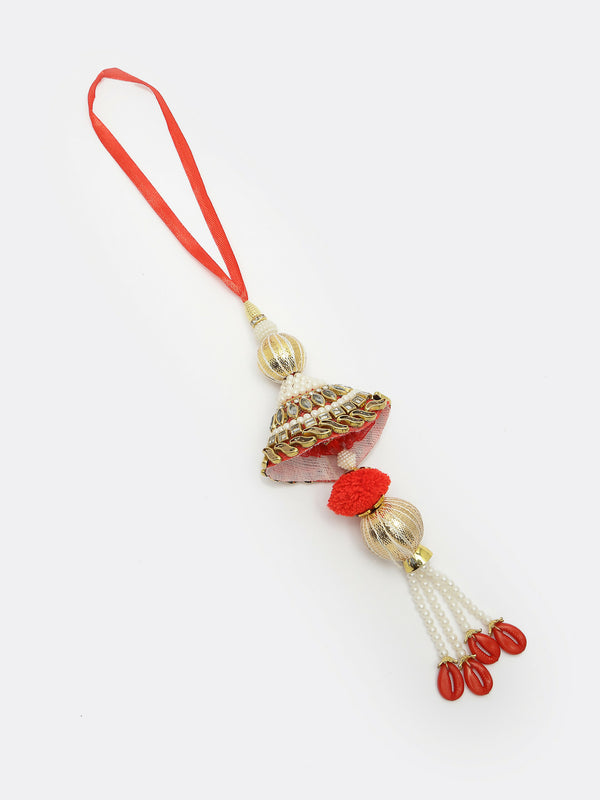 NVR Women & Men Set of 2 Gold & Red Kundan-Studded Bhaiya Bhabhi Rakhi With Roli Chawal - Distacart