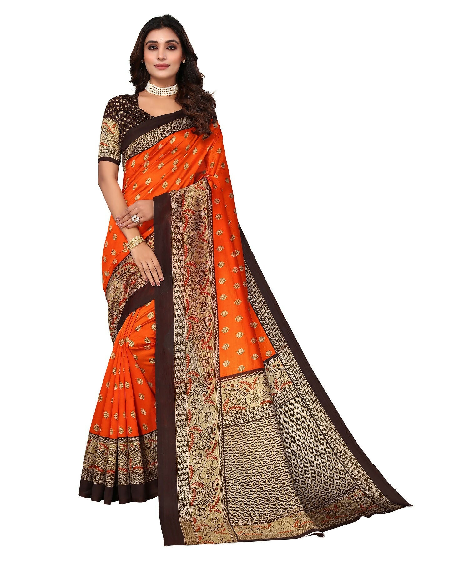 Vamika Orange Printed Art Silk Saree - Distacart
