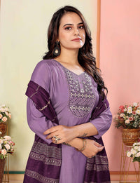 Thumbnail for Malishka Women's Violate Silk Embroidery Kurta Set With Dupatta