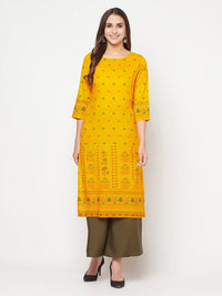 Thumbnail for Aniyah Rayon Screen Print Mustard Straight Kurta