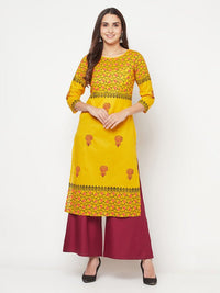 Thumbnail for Aniyah Mustard Cotton Block Print Straight Kurta
