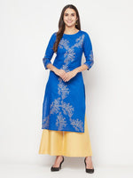 Thumbnail for Aniyah Cotton Foil Print Royal Blue Straight Kurta