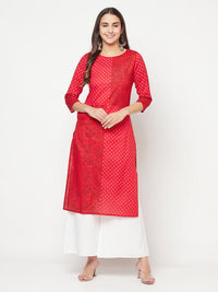 Thumbnail for Aniyah Cotton Block Print Red Color Straight Kurta