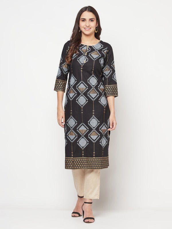 Aniyah Rayon Screen Print Black Straight Kurta