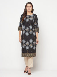 Thumbnail for Aniyah Rayon Screen Print Black Straight Kurta