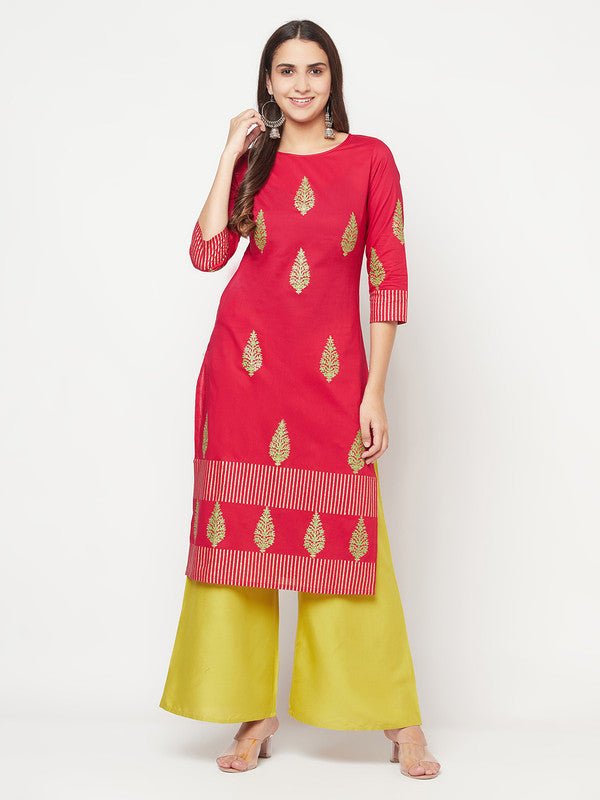 Aniyah Cotton Block Print Fuchsia Color Straight Kurta