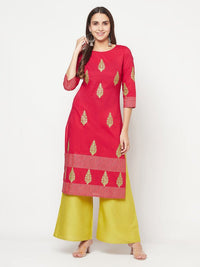 Thumbnail for Aniyah Cotton Block Print Fuchsia Color Straight Kurta