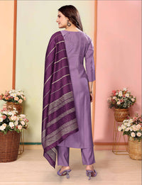 Thumbnail for Malishka Women's Violate Silk Embroidery Kurta Set With Dupatta