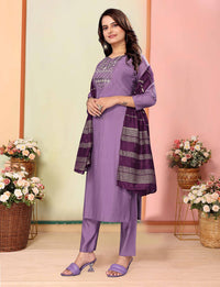 Thumbnail for Malishka Women's Violate Silk Embroidery Kurta Set With Dupatta