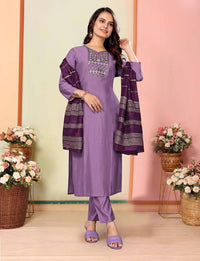 Thumbnail for Malishka Women's Violate Silk Embroidery Kurta Set With Dupatta