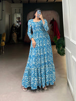 Thumbnail for Lorenvalley Blue Georgette Printed Gown - Distacart