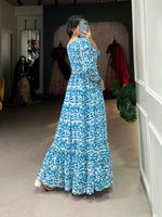 Thumbnail for Lorenvalley Blue Georgette Printed Gown - Distacart