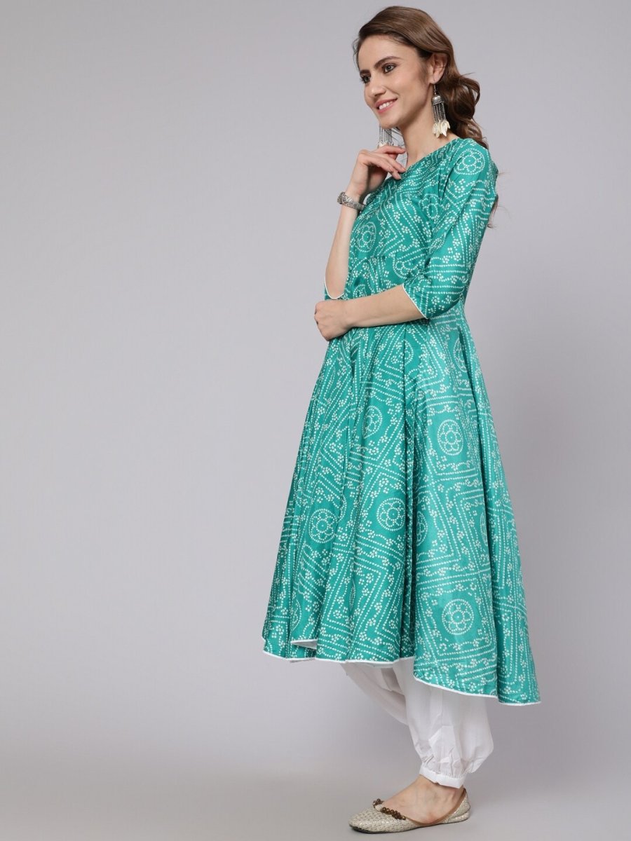 Aks Bandhani Printed Boat Neck Anarkali Kurta - Distacart