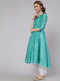 Thumbnail for Aks Bandhani Printed Boat Neck Anarkali Kurta - Distacart