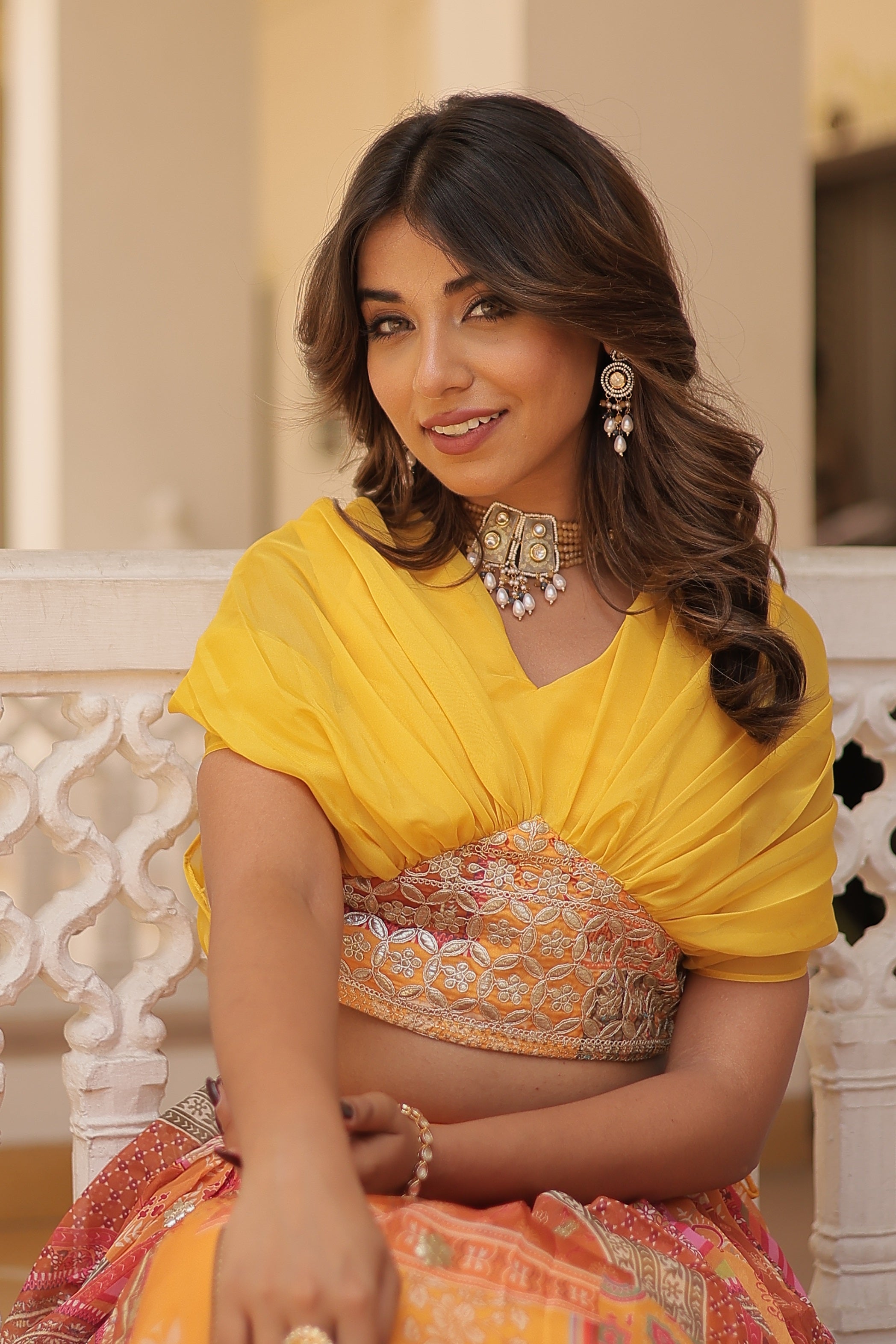 Vedant Vastram Digital Printed With Foil Embroidery Work Russian Silk Lehenga Choli With Blouse - Yellow - Distacart