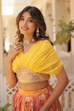 Thumbnail for Vedant Vastram Digital Printed With Foil Embroidery Work Russian Silk Lehenga Choli With Blouse - Yellow - Distacart