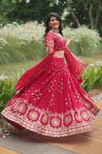 Thumbnail for Vedant Vastram Heavy Sequins & Thread Embroidered Work Rangoli Silk Lehenga Choli With Blouse & Dupatta - Pink - Distacart