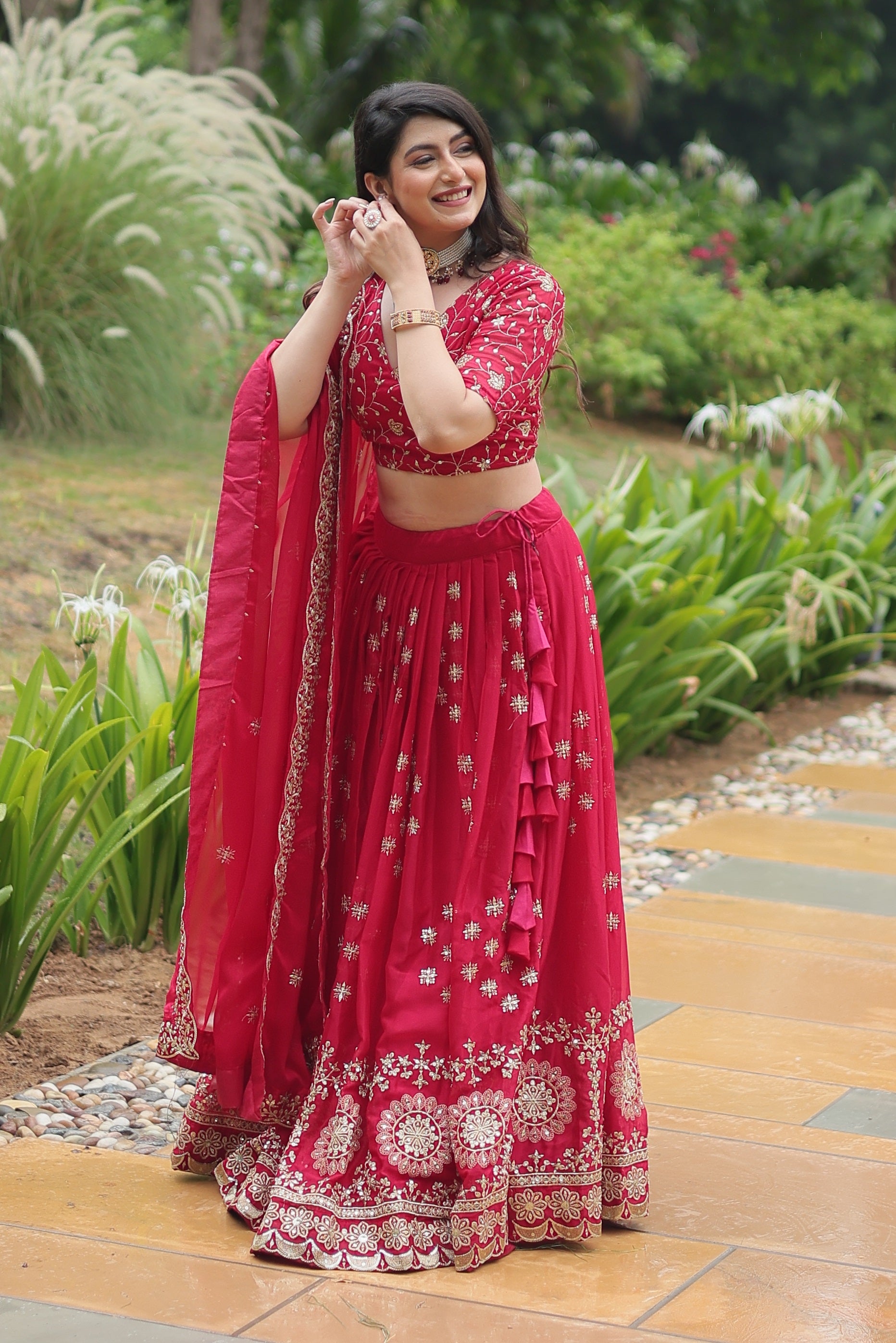 Vedant Vastram Heavy Sequins & Thread Embroidered Work Rangoli Silk Lehenga Choli With Blouse & Dupatta - Pink - Distacart