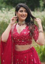 Thumbnail for Vedant Vastram Heavy Sequins & Thread Embroidered Work Rangoli Silk Lehenga Choli With Blouse & Dupatta - Pink - Distacart