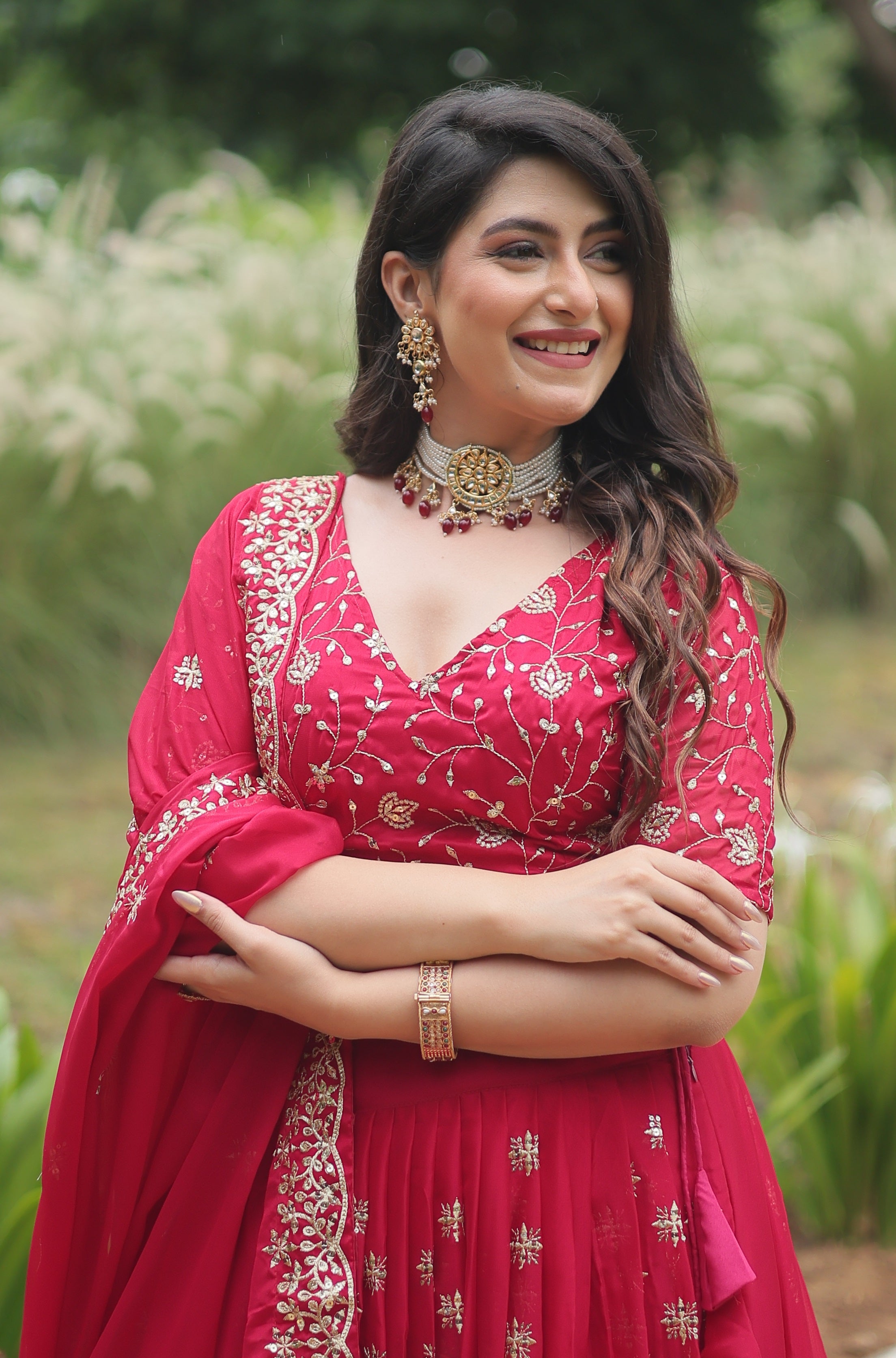 Vedant Vastram Heavy Sequins & Thread Embroidered Work Rangoli Silk Lehenga Choli With Blouse & Dupatta - Pink - Distacart