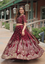 Thumbnail for Vedant Vastram Heavy Sequins & Thread Embroidered Work Rangoli Silk Lehenga Choli With Blouse & Dupatta - Maroon - Distacart