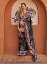 Thumbnail for Monjolika Fashion Black Color Digitally Printed Weaving Silk Saree With Blouse