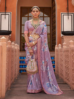 Thumbnail for Monjolika Fashion Lavender Color Digitally Printed Weaving Silk Saree With Blouse