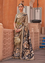 Thumbnail for Monjolika Fashion Light Brown Color Digitally Printed Weaving Silk Saree With Blouse