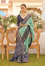 Thumbnail for Monjolika Fashion Sea Green Colour Sigma Silk Patola Printed Saree With Blouse