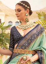 Thumbnail for Monjolika Fashion Sea Green Colour Sigma Silk Patola Printed Saree With Blouse