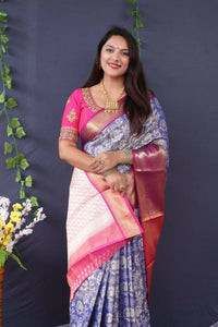 Thumbnail for Aastha Fashion Blue Woven Tissue Silk Saree with Blouse - Distacart