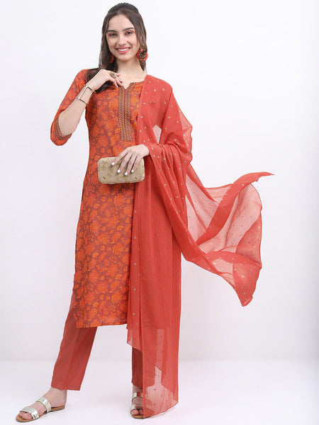 Vishudh Floral Printed Kurta With Trousers & Dupatta - Distacart