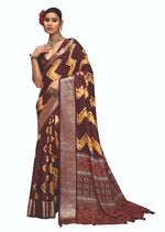 Thumbnail for Joban Fashion Maroon Art Silk With Fine Viscose Border Ajrak Full Body Print With Soft Finish Saree