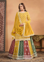 Thumbnail for Monjolika Fashion Embroidered Chinon Silk Ethnic Lehenga In Mustard