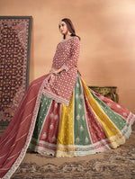 Thumbnail for Monjolika Fashion Embroidered Chinon Silk Ethnic Lehenga In Rust Pink