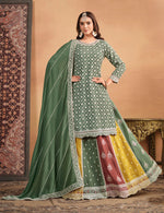 Thumbnail for Monjolika Fashion Embroidered Chinon Silk Ethnic Lehenga In Green